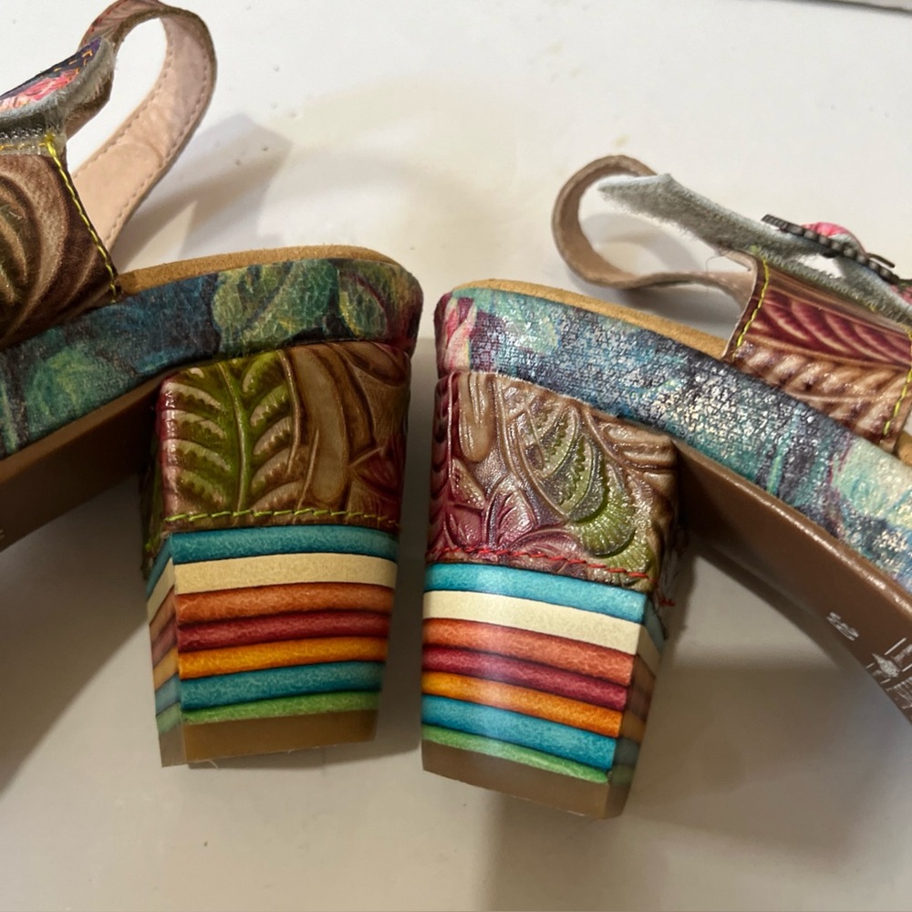 L'ARTISTE SPRING STEP LELANIE Leather Floral Platform Heels Slingback Sandal 39 - Picture 6 of 16